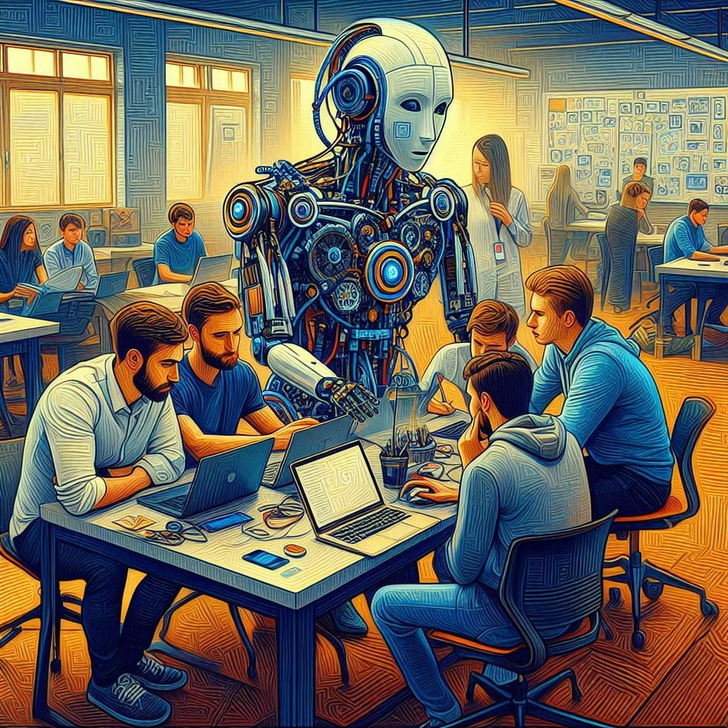 Robot és ember együtt tanul-mesterséges intelligencia generálta kép